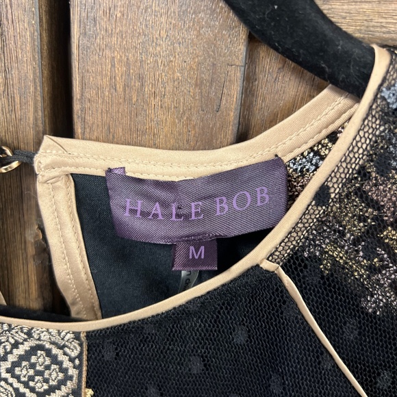 Hale Bob Metallic Embroidered Mesh Top with Long Sheer Sleeves Size Medium - Picture 4 of 6